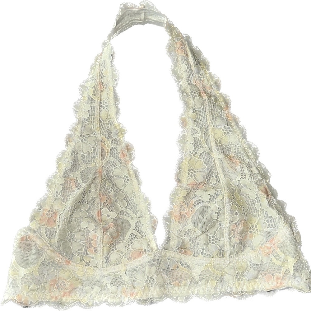 Yellow/Orange FREE PEOPLE Lace Halter Bralette. MEDIUM
